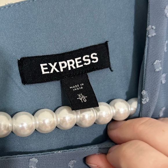 Express Blue Clip Dot Tiered Smocked Waist Long Sleeve A-Line Dress SIZE XL - Picture 3 of 6